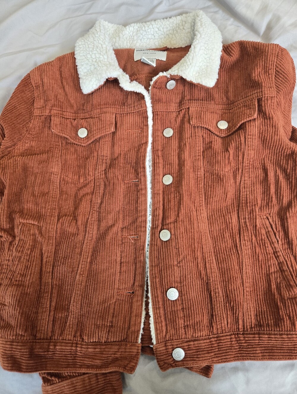 Sabrina Lauren Corduroy Sherpa Lined Jacket Rust Burnt Orange Women’s Large